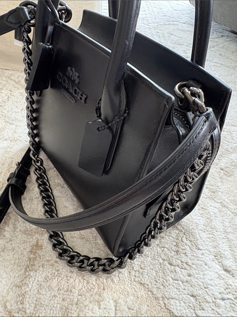 Coach Black Leather Mini Satchel with Chain Strap - Picture 10 of 15
